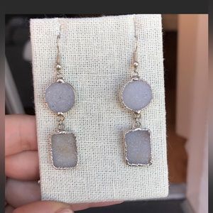 White Druzy silver wire back drop Earrings
